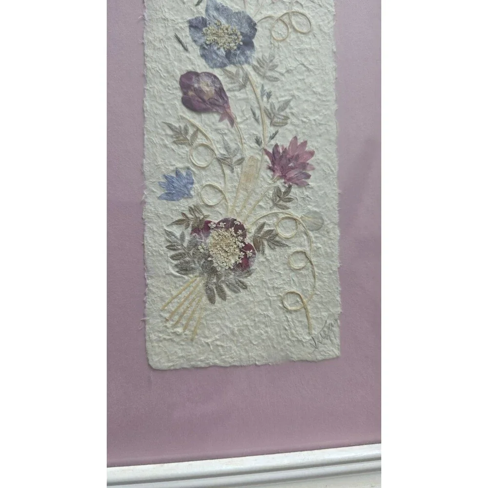 1997 Art Framed Pressed Dried Flowers Handmade Madagascar Signed Cottage Core